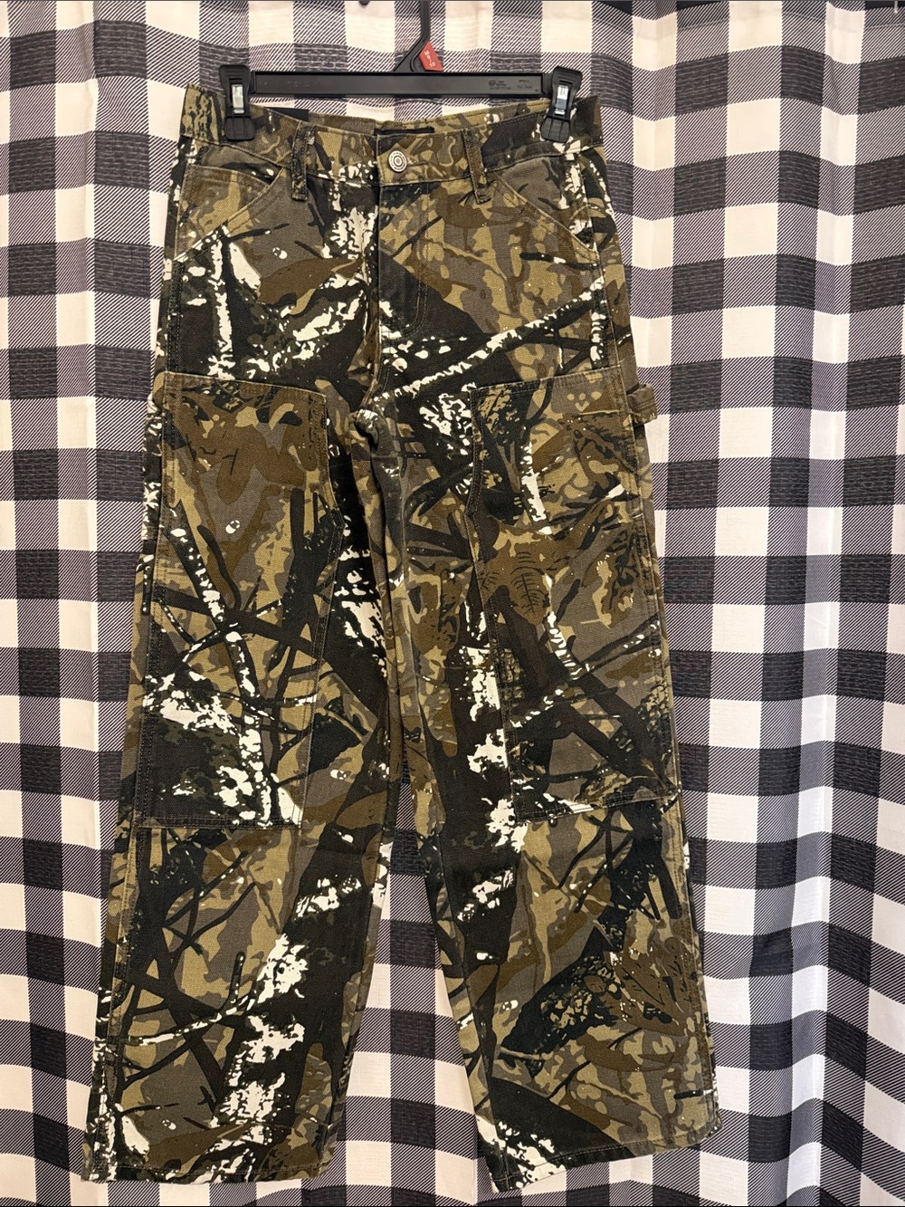 RSQ Boys' Camouflage Cargo Jeans in Olive, Black & White Splatter